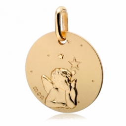 Médaille ronde en or jaune, motif ange