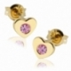 Boucles d'oreilles en or jaune, coeurs oxyde de zirconium rose. - A