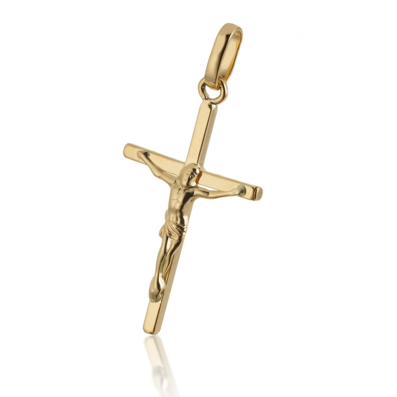 10k or Jaune Creux Croix Jésus Pendentif Charme Cadeau Bijoux de 1/" × 0.61/" 1.1 g