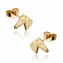 Boucles d'oreilles en or jaune, tête de cheval.
