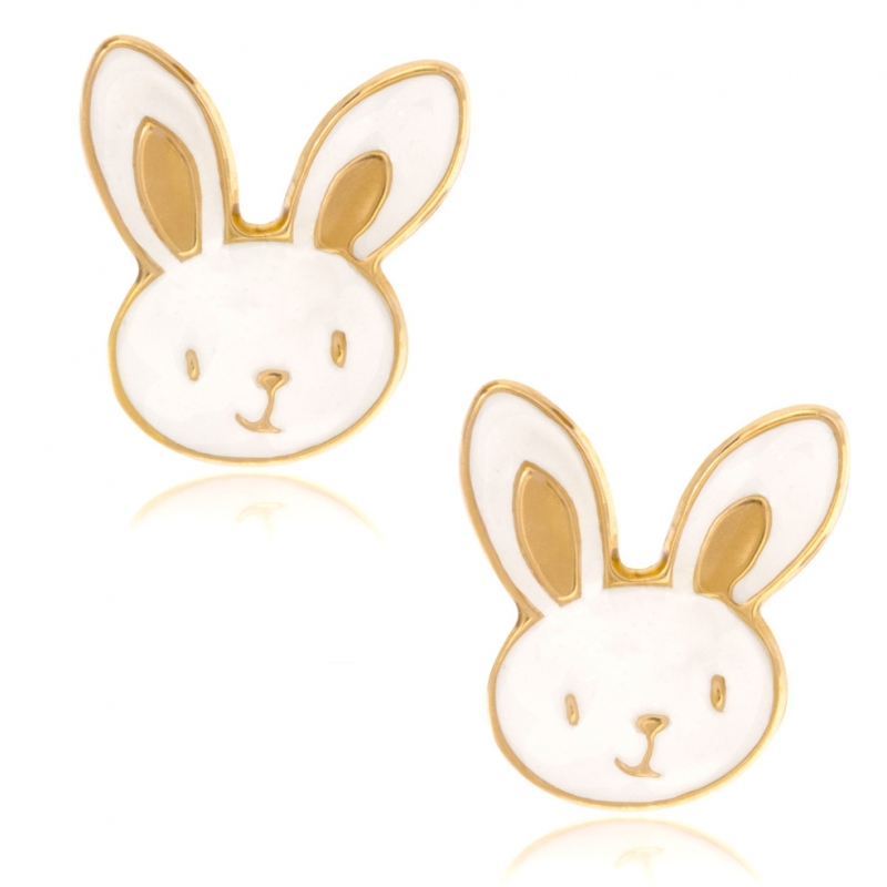 Boucles d'oreilles en or jaune et laque, lapin : Longueur - Taille