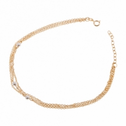 Chaine de cheville en plaqué or, triple chaine et perles synthétiques