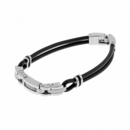 Bracelet en acier caoutchouc noir et câbles acier gris