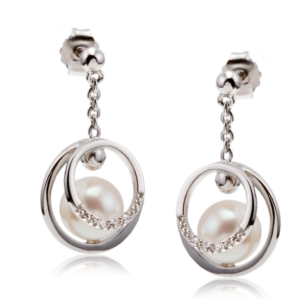 Pour Mariage : Boucles d'Oreilles Perles et Oxyde de Zirconium