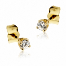 Boucles d'oreilles en or jaune, diamant, 4 griffes
