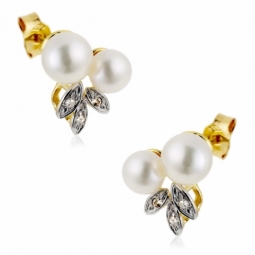 Boucles d'oreilles en or rhodié, perles de culture et diamants