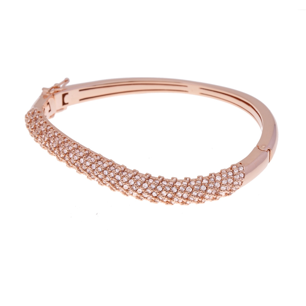 Bracelet jonc en bronze plaqué or rose et oxydes de zirconium : Longueur -  PM Femme - Le Manège à Bijoux®