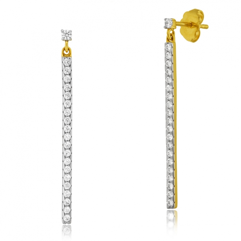 Boucles d'oreilles en plaqué or et oxyde de zirconium : Longueur - Taille  Unique - Le Manège à Bijoux®