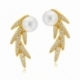 Boucles d'oreilles en argent doré,  perle de culture et  oxydes de zirconium - A