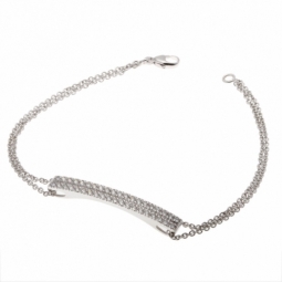 Bracelet double chaîne en or gris et 2 rangs diamants
