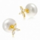 Boucles d'oreilles en or jaune, perle de culture et oxydes de zirconium - A
