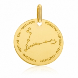 Médaille zodiaque en or jaune, poissons 