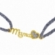 Bracelet cordon gris en or jaune et laque pailletée, maman coeur - B
