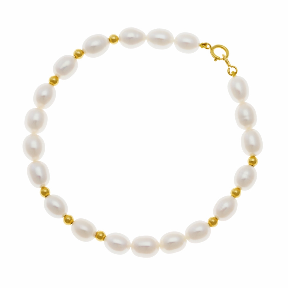 Bracelet en or jaune, perles de culture et boules or : Longueur