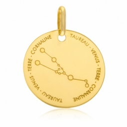 Médaille zodiaque en or jaune, taureau 