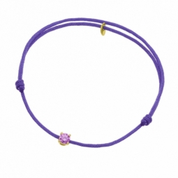Bracelet cordon violet en or jaune, oxyde de zirconium