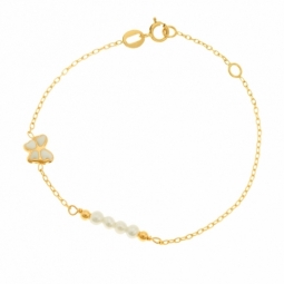 Bracelet en or jaune et laque, perles de culture, papillon