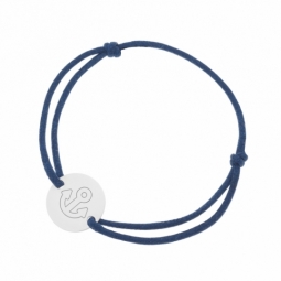 Bracelet cordon bleu en argent rhodié, ancre marin