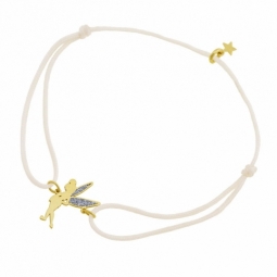 Bracelet cordon en or jaune et laque pailletée, Fée Clochette Disney 