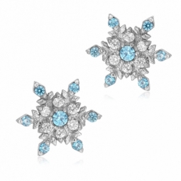 Boucles d'oreilles en or gris et oxydes de zirconium, flocon de neige La Reine des Neiges Disney 
