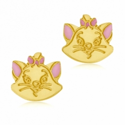 Boucles d'oreilles en or jaune et laque, Marie chat Disney 