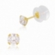 Boucles d'oreilles en or jaune et oxyde de zirconium 4 mm, poussette silicone - A