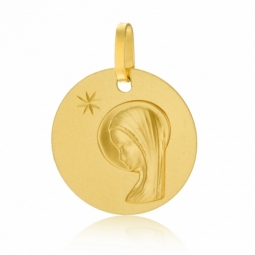 Médaille ronde en or jaune, vierge, étoile