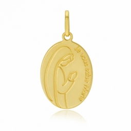 Médaille en or jaune, vierge, message