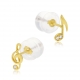 Boucles d'oreilles en or jaune et oxyde de zirconium, note musique et clef - A
