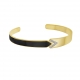 Bracelet jonc en plaqué or, laque noire et oxydes de zirconium - A