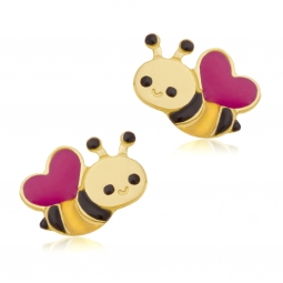Boucles d'oreilles en or jaune et  laque, abeille
