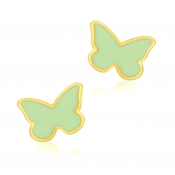 Boucles d'oreilles en or jaune et laque, papillon