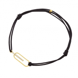 Bracelet cordon noir en or jaune, oxydes de zirconium