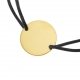 Bracelet cordon noir en plaqué or, plaque ronde 19.5 mm - B