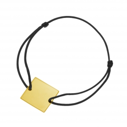 Bracelet cordon noir en plaqué or, plaque carré 20 mm