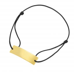 Bracelet cordon noir en plaqué or, plaque rectangle 10mm