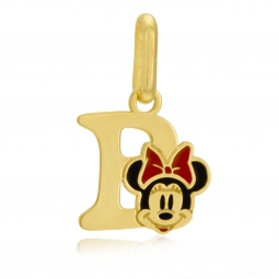 Pendentif en or jaune et laque, lettre B, Minnie Disney