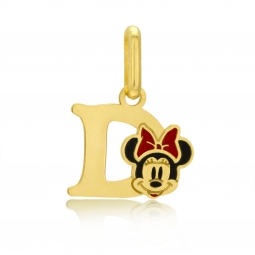 Pendentif en or jaune et laque, lettre D, Minnie Disney