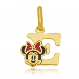 Pendentif en or jaune et laque, lettre E, Minnie Disney