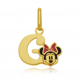 Pendentif en or jaune et laque, lettre G, Minnie Disney