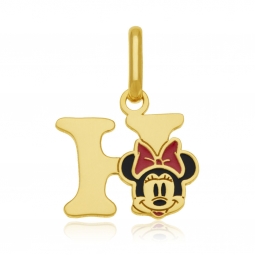 Pendentif en or jaune et laque, lettre H, Minnie Disney