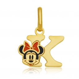 Pendentif en or jaune et laque, lettre K, Minnie Disney