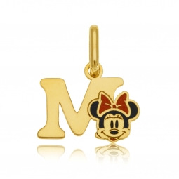 Pendentif en or jaune et laque, lettre M, Minnie Disney