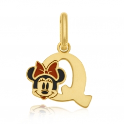 Pendentif en or jaune et laque, lettre Q, Minnie Disney