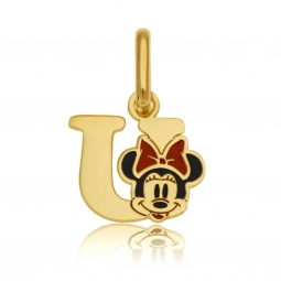 Pendentif en or jaune et laque, lettre U, Minnie Disney