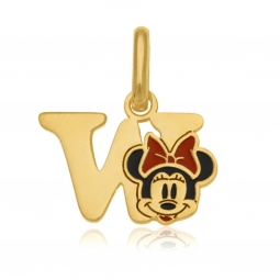 Pendentif en or jaune et laque, lettre W, Minnie Disney