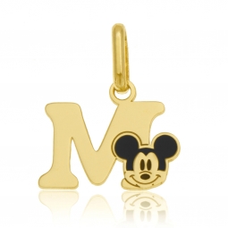 Pendentif en or jaune et laque, lettre M, Mickey Disney