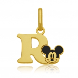 Pendentif en or jaune et laque, lettre R, Mickey Disney