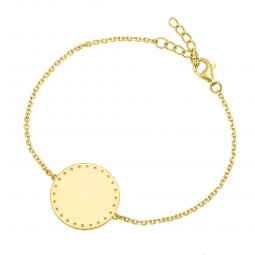 Bracelet en plaqué or, plaque ronde 19 mm, motif pointillé