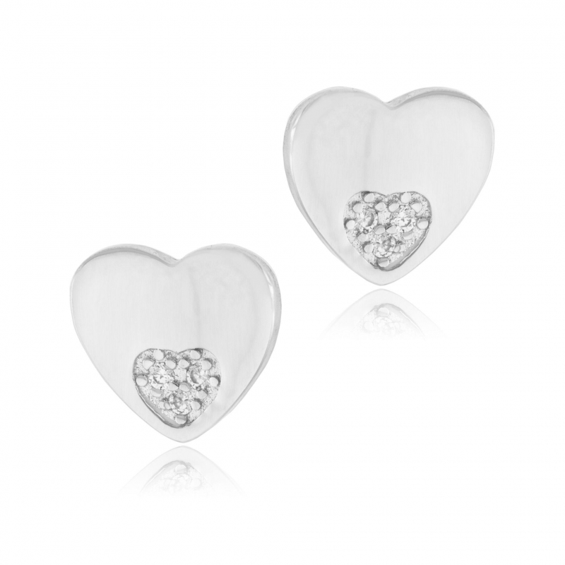 Boucles d'oreilles en argent rhodié et oxydes zirconium, coeur : Longueur -  Taille Unique - Le Manège à Bijoux®